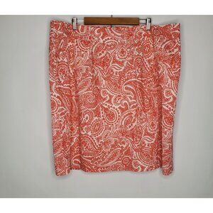 Lands End Womens Paisley Print Skirt Size 20W Coral Pockets Cotton Lightweight